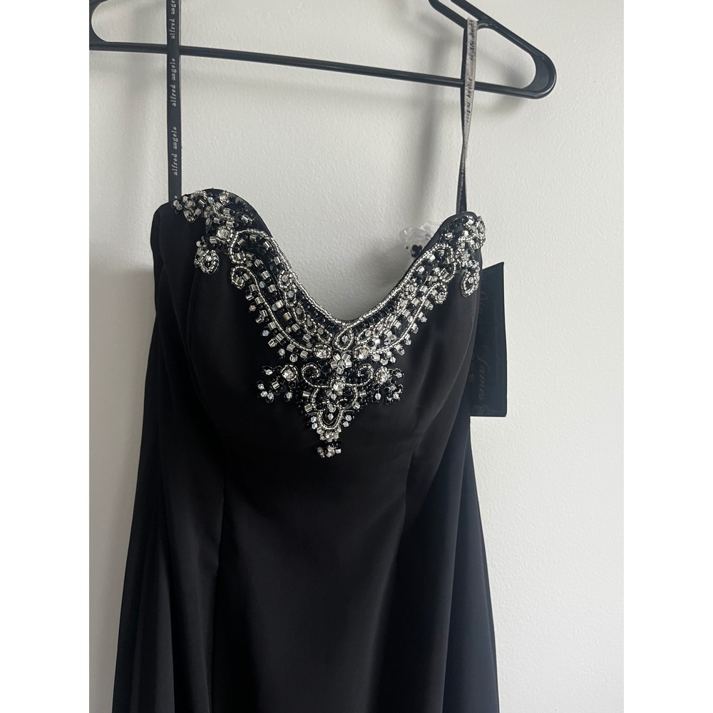 Alfred Angelo Sapphire Black Chiffon Beaded Ruffle Mermaid Evening Gown Size 4 - Picture 3 of 16